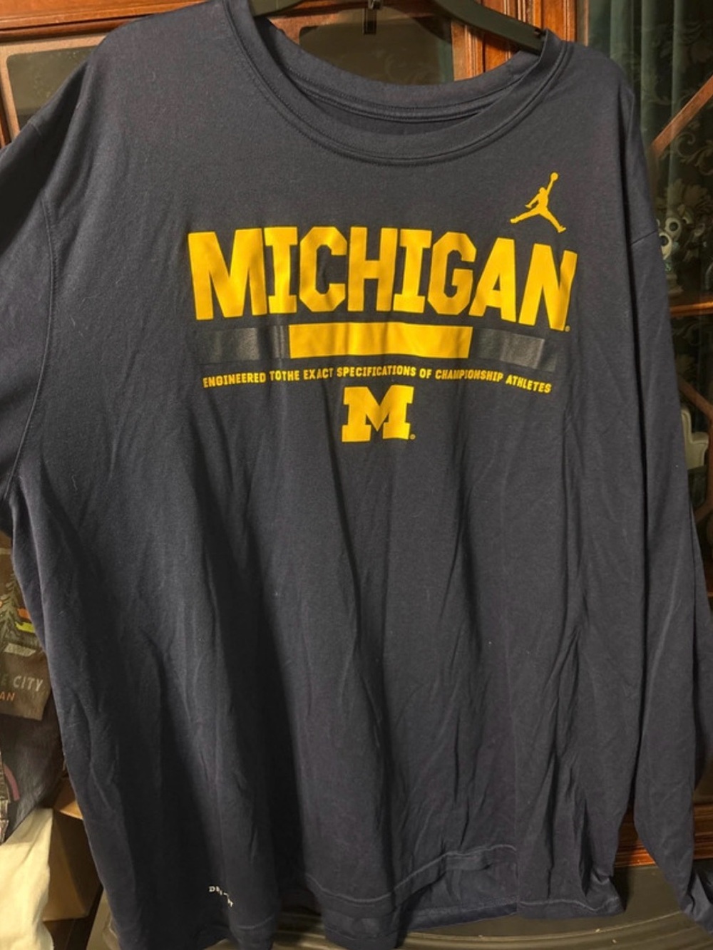 Nike Navy Long-Sleeve Michigan Graphic Tee with Maize Logo